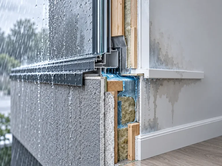 Ilustração de chuva e entrada de humidade junto a uma janela